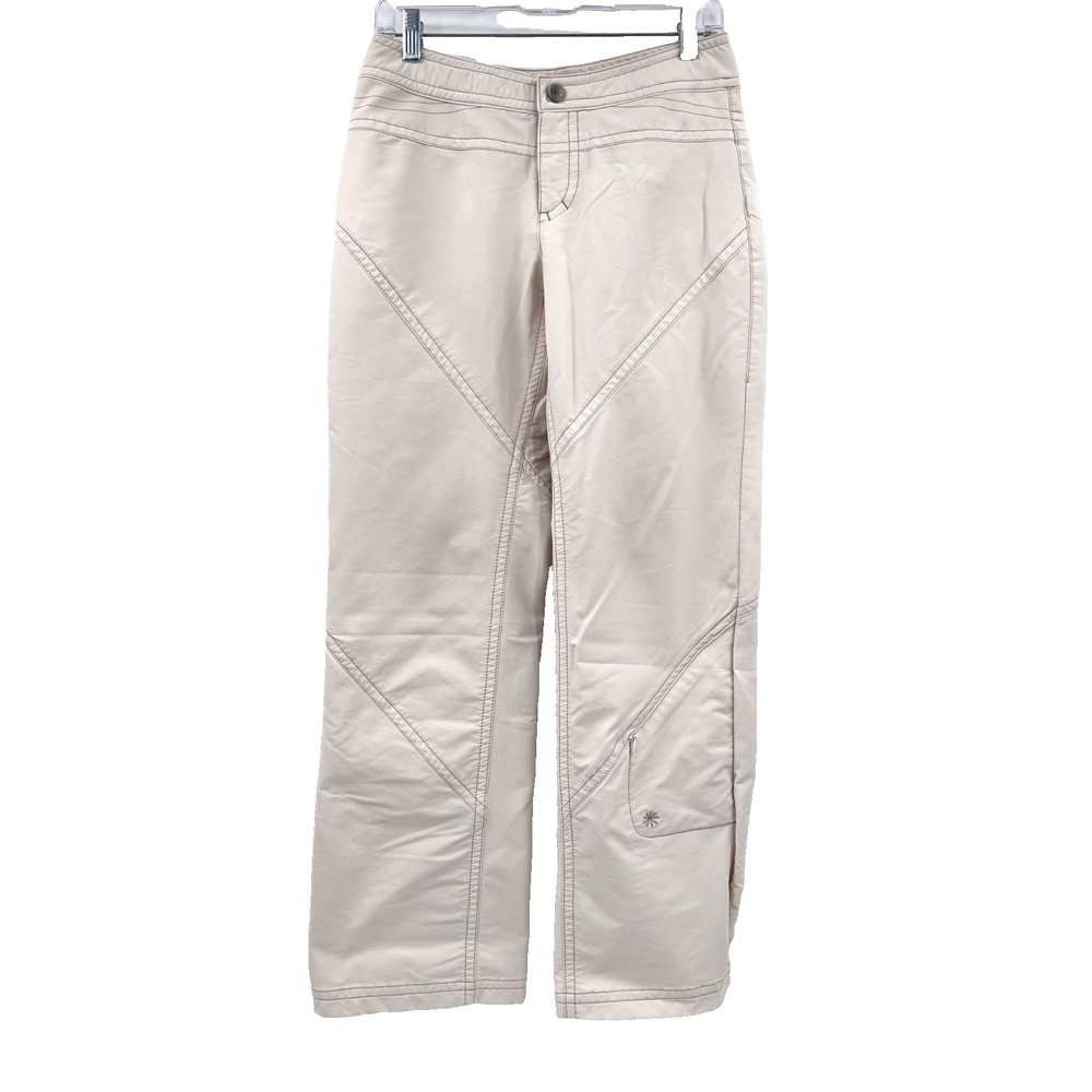 ATHLETA Women's 4 Ivory Trekkie Lined Hiking Pants Adjustable Waist Stretch Logo